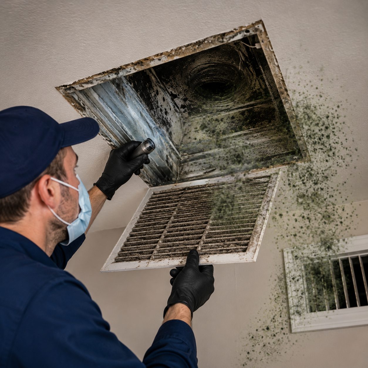 HVAC ductwork inspection for mold contamination